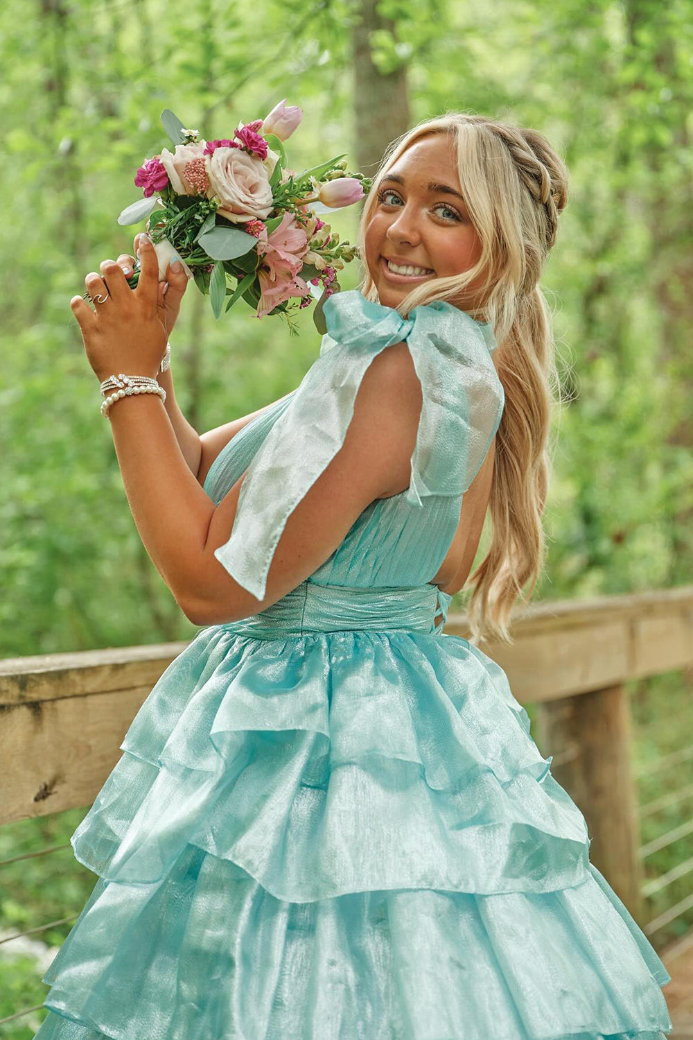 Royal Blue A Line V Neck Ruffled Long Prom Dress