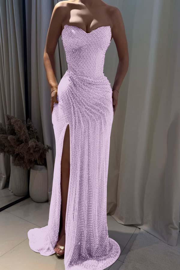 Fuchsia Mermaid Prom Dress Sleeveless Sweetheart Sequined Evening Dress