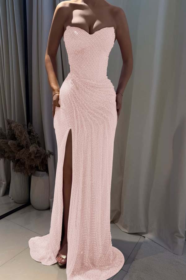 Fuchsia Mermaid Prom Dress Sleeveless Sweetheart Sequined Evening Dress