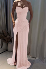 Fuchsia Mermaid Prom Dress Sleeveless Sweetheart Sequined Evening Dress