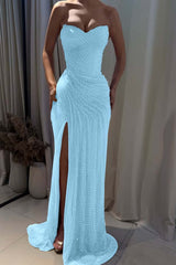 Fuchsia Mermaid Prom Dress Sleeveless Sweetheart Sequined Evening Dress