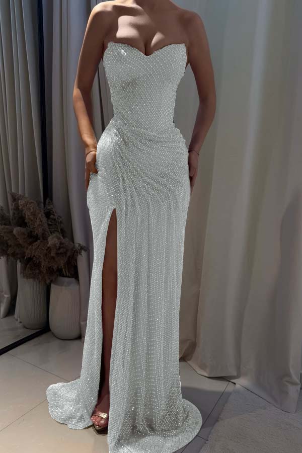 Fuchsia Mermaid Prom Dress Sleeveless Sweetheart Sequined Evening Dress