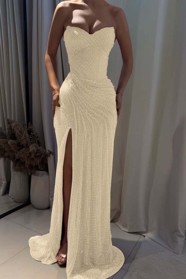 Fuchsia Mermaid Prom Dress Sleeveless Sweetheart Sequined Evening Dress