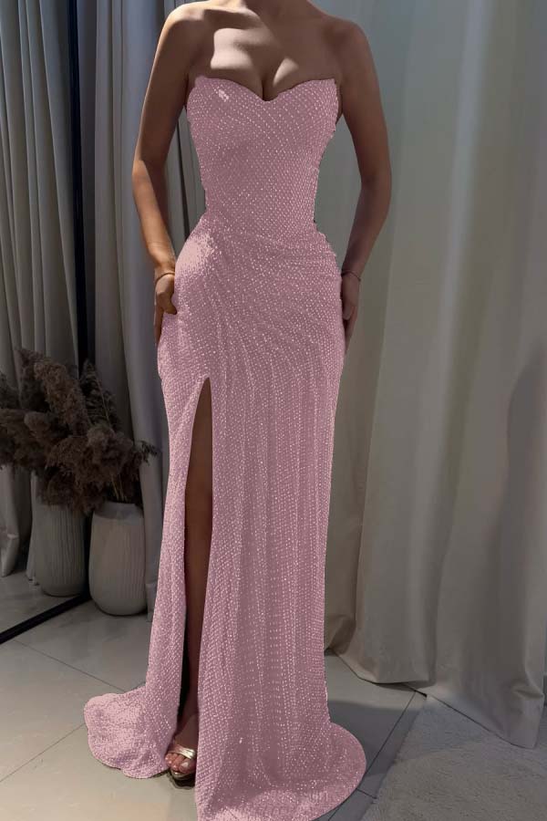 Fuchsia Mermaid Prom Dress Sleeveless Sweetheart Sequined Evening Dress