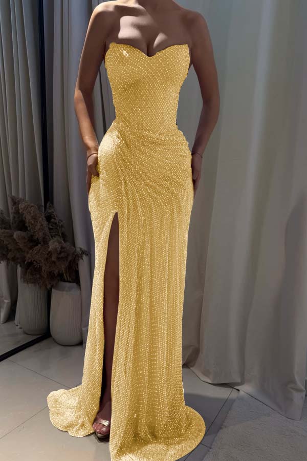Fuchsia Mermaid Prom Dress Sleeveless Sweetheart Sequined Evening Dress