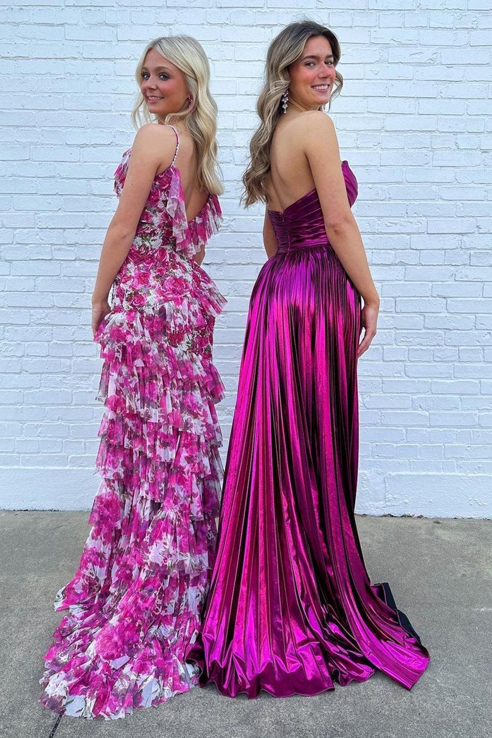 Green Metallic Sweetheart Long Prom Dress with Slit