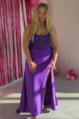 Fuchsia Prom Dress Mermaid Strapless Corset Long Formal Dress With Sequins