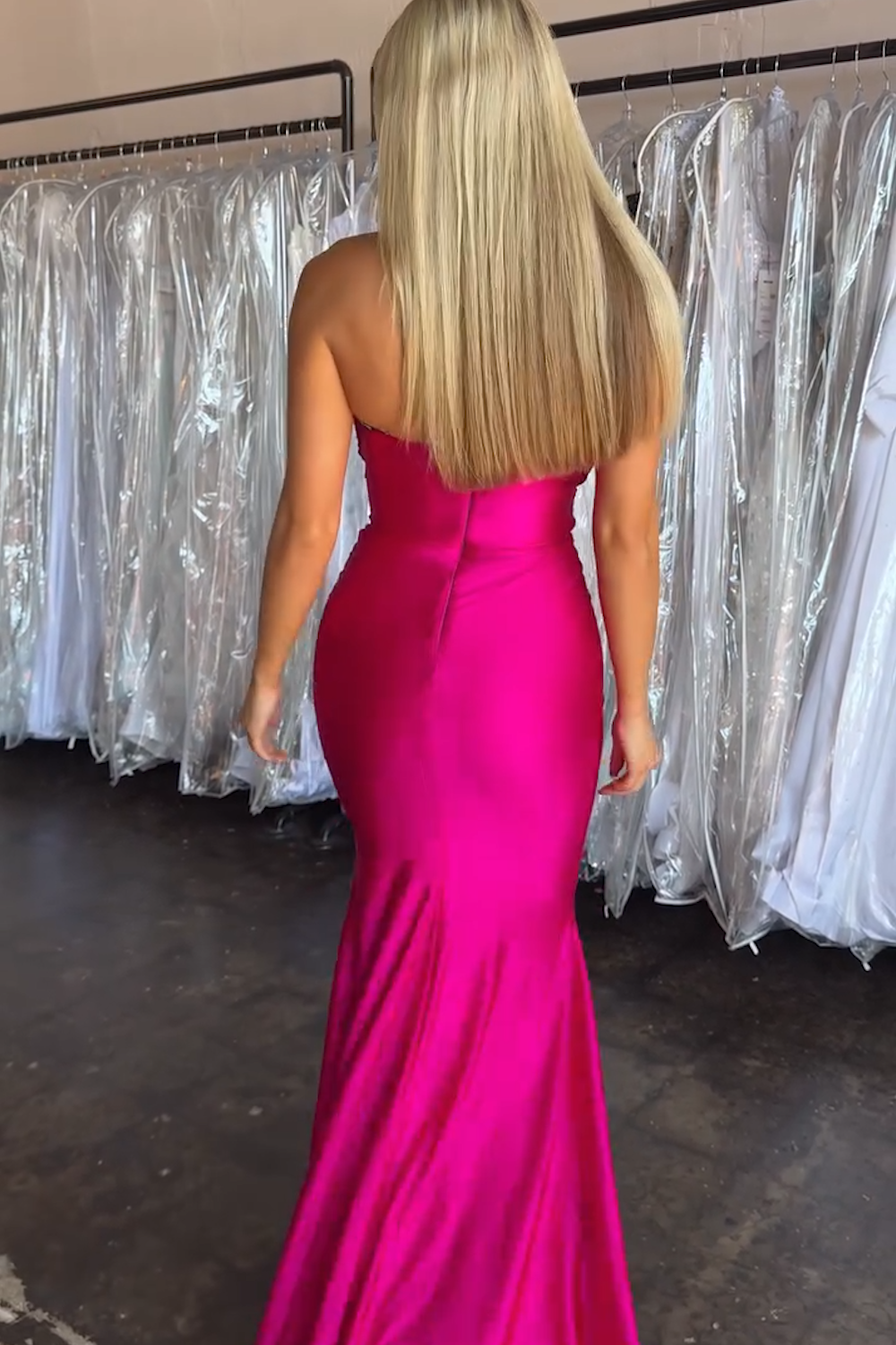 Fuchsia Prom Dress Mermaid Strapless Satin Long Evening Dress
