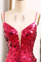 Fuchsia Prom Dress Sequined Mermaid Long Evening Dress With Slit