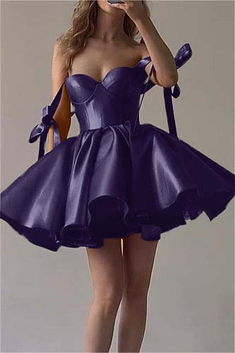 Fuchsia Satin Graduation Dress Sweetheart Sleeveless Short Cocktail Dress With Ruffles
