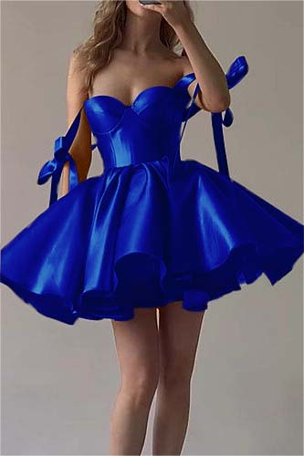 Fuchsia Satin Graduation Dress Sweetheart Sleeveless Short Cocktail Dress With Ruffles