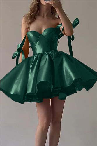 Fuchsia Satin Graduation Dress Sweetheart Sleeveless Short Cocktail Dress With Ruffles