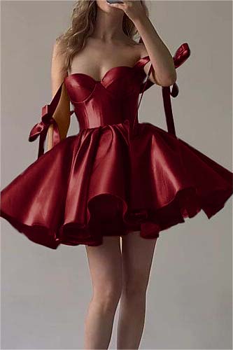 Fuchsia Satin Graduation Dress Sweetheart Sleeveless Short Cocktail Dress With Ruffles