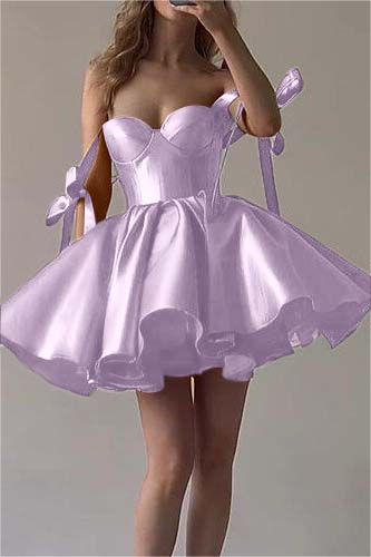 Fuchsia Satin Graduation Dress Sweetheart Sleeveless Short Cocktail Dress With Ruffles