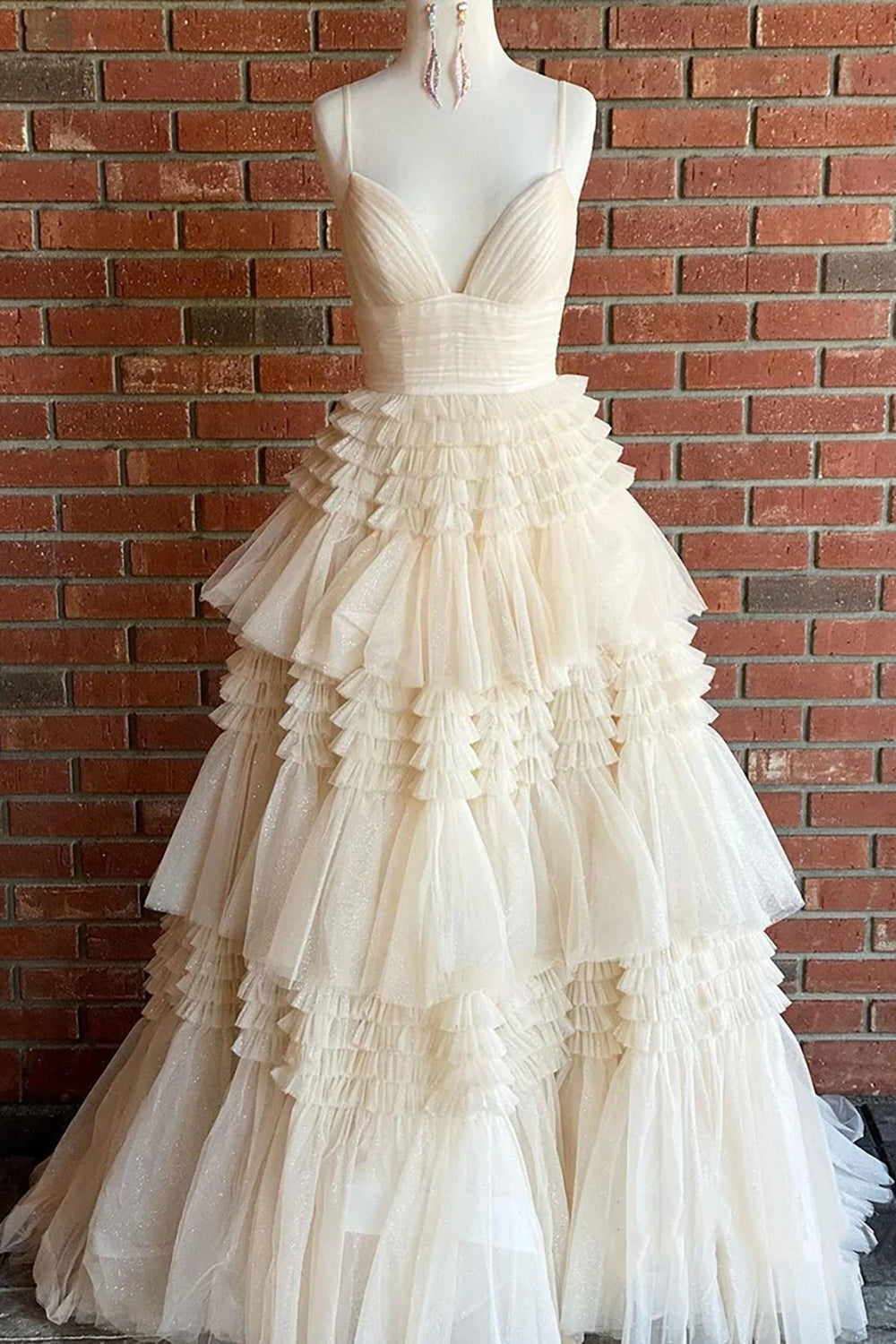 Fuchsia Tulle Spaghetti Straps Long Prom Dress