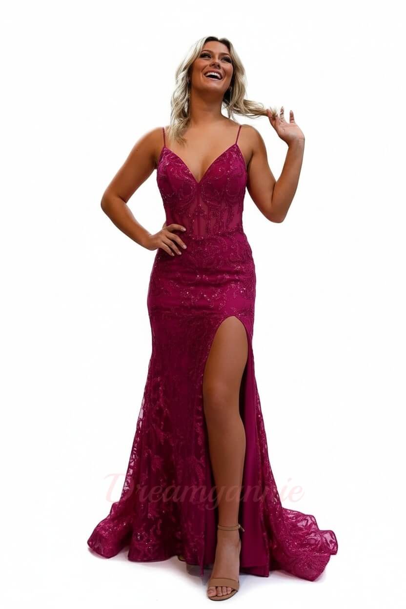 Orange Prom Dress Spaghetti Straps Mermaid Evening Dress