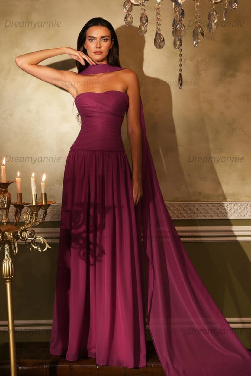 Orange A Line Prom Dress Sleeveless Strapless Evening Dress