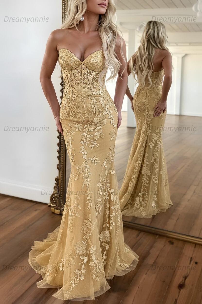 Mermaid Prom Dress Purple Sweetheart Evening Dress With Appliques