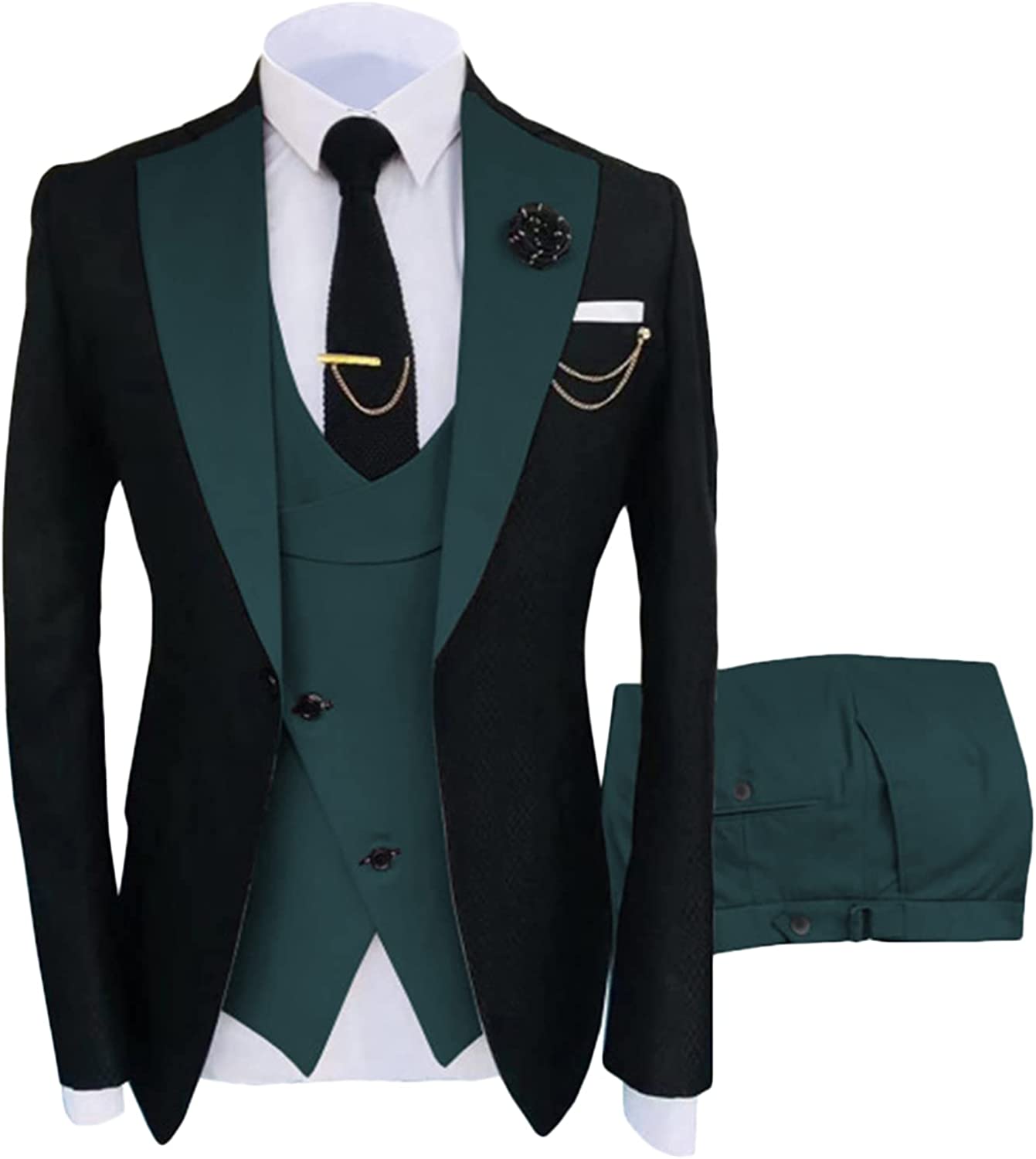 Glamorous Dark Green Shawl Lapel 3 Piece Prom Suit