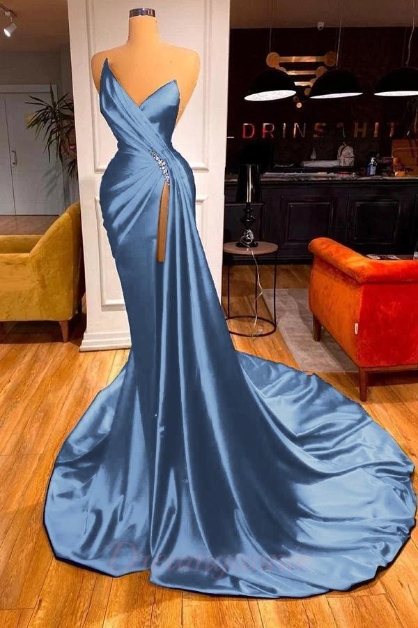 Glamorous Royal Blue Sweetheart Prom Dress Mermaid Long Evening Gowns With Split