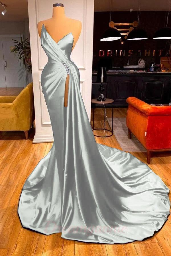Glamorous Royal Blue Sweetheart Prom Dress Mermaid Long Evening Gowns With Split