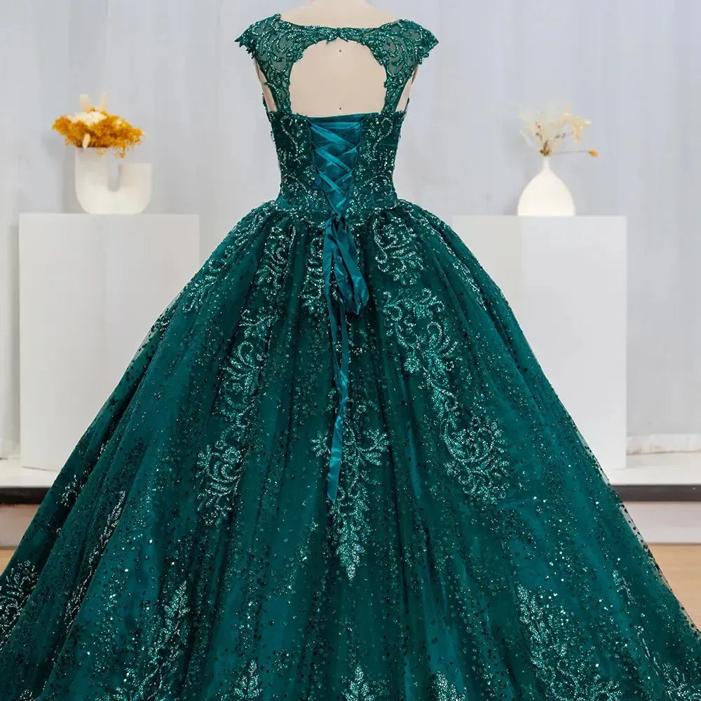 Glitter Sequins Prom Dress Princess Long Green Elegant Backless Sweet 16 Party Dress