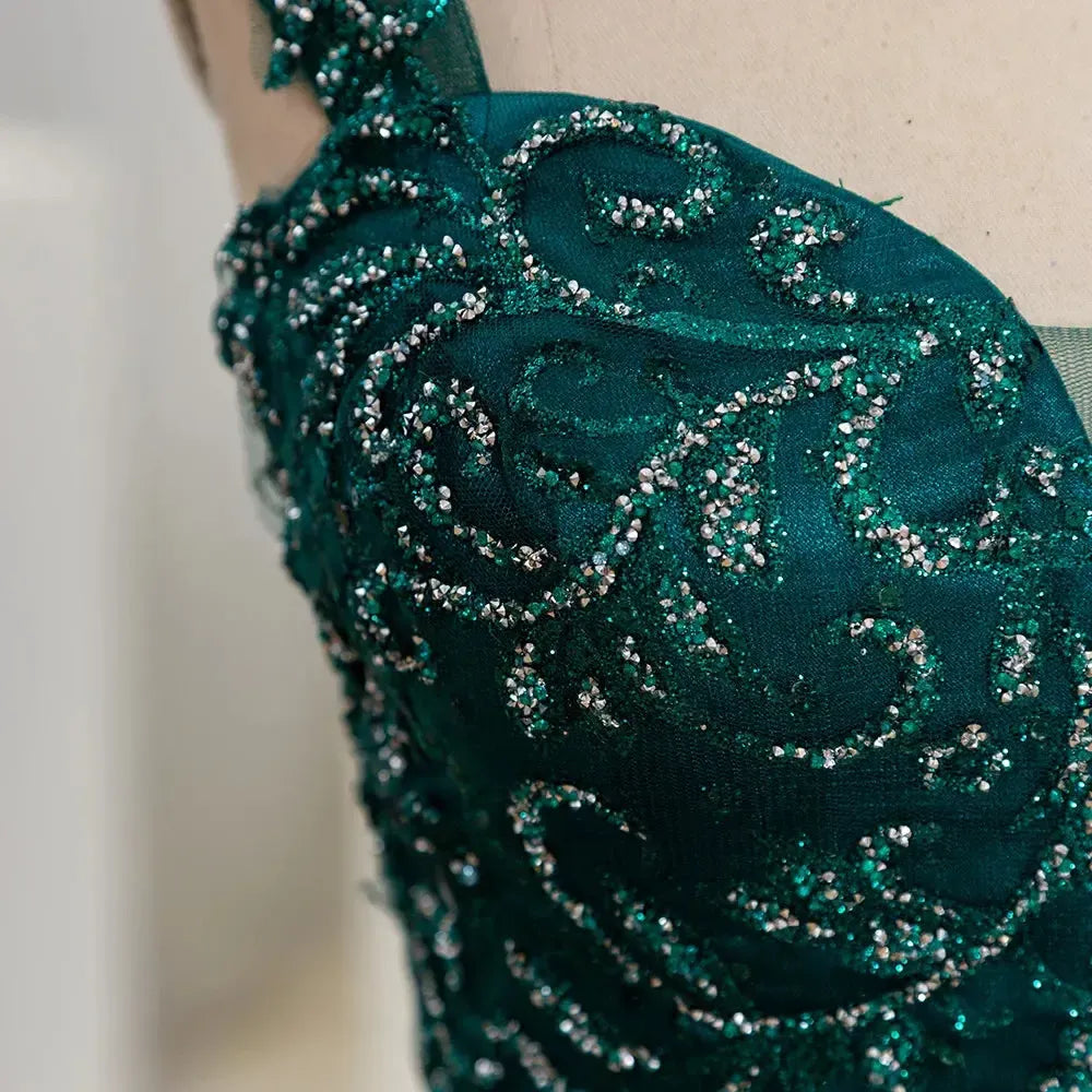 Glitter Sequins Prom Dress Princess Long Green Elegant Backless Sweet 16 Party Dress