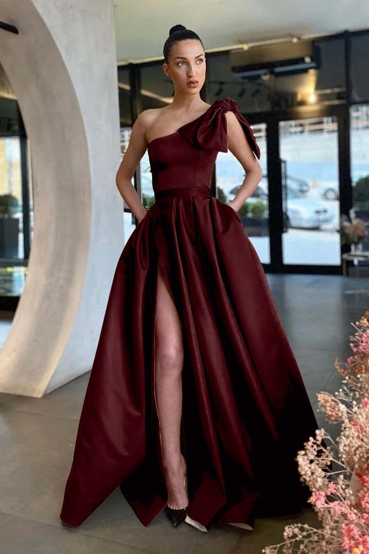 Gold A Line Prom Dress Sleeveless One Shoulder Satin Evening Dress