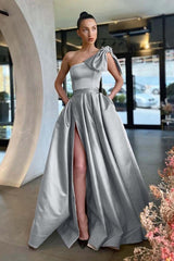 Gold A Line Prom Dress Sleeveless One Shoulder Satin Evening Dress