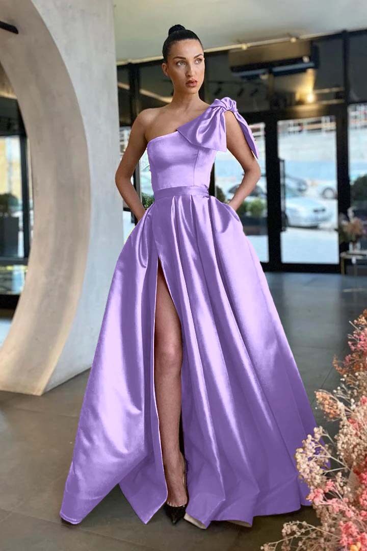 Gold A Line Prom Dress Sleeveless One Shoulder Satin Evening Dress