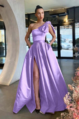 Gold A Line Prom Dress Sleeveless One Shoulder Satin Evening Dress