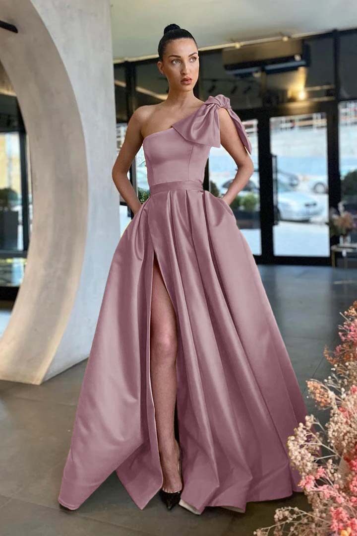 Gold A Line Prom Dress Sleeveless One Shoulder Satin Evening Dress