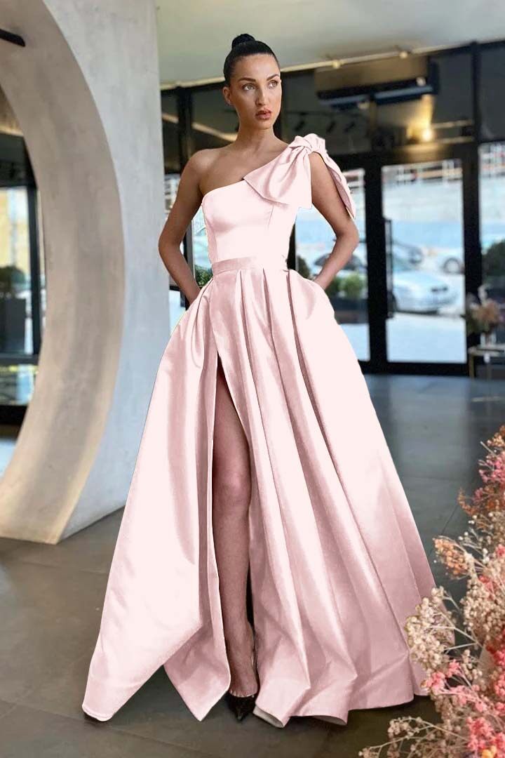 Gold A Line Prom Dress Sleeveless One Shoulder Satin Evening Dress