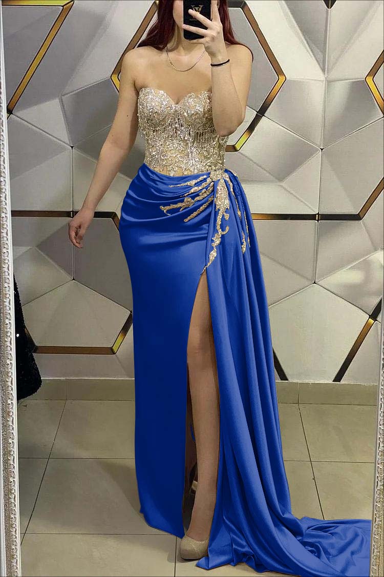 Gold Mermaid Prom Dress Sweetheart Beaded Evening Dress