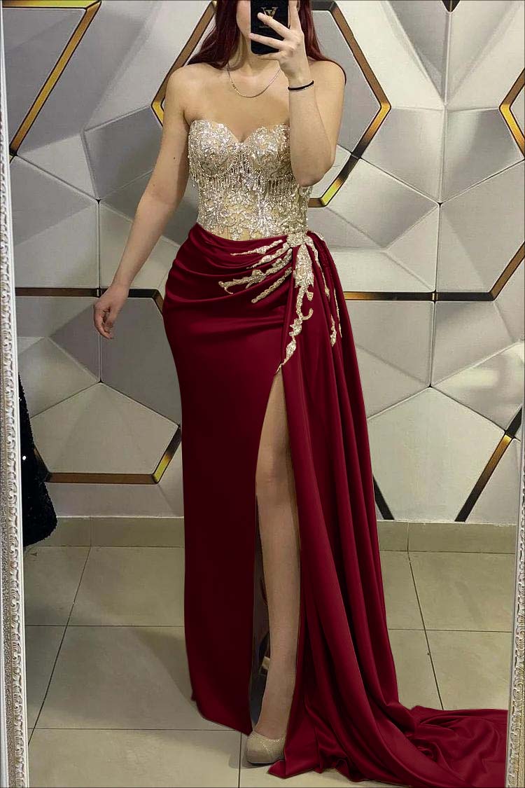 Gold Mermaid Prom Dress Sweetheart Beaded Evening Dress