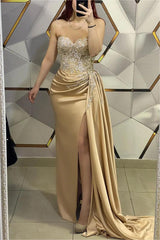 Gold Mermaid Prom Dress Sweetheart Beaded Evening Dress