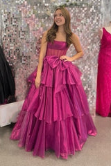 Gold Prom Dress Corset Ruffled Long Formal Dress With Bow