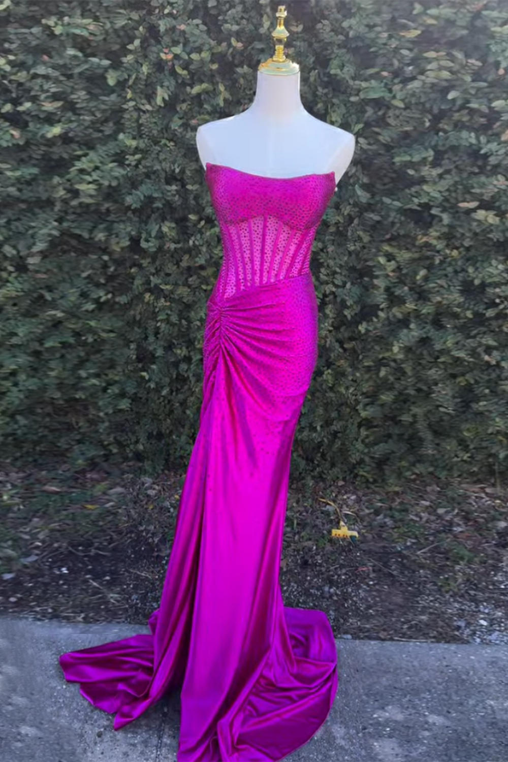 Gold Prom Dress Mermaid Corset Beaded Long Evening Dress With Slit