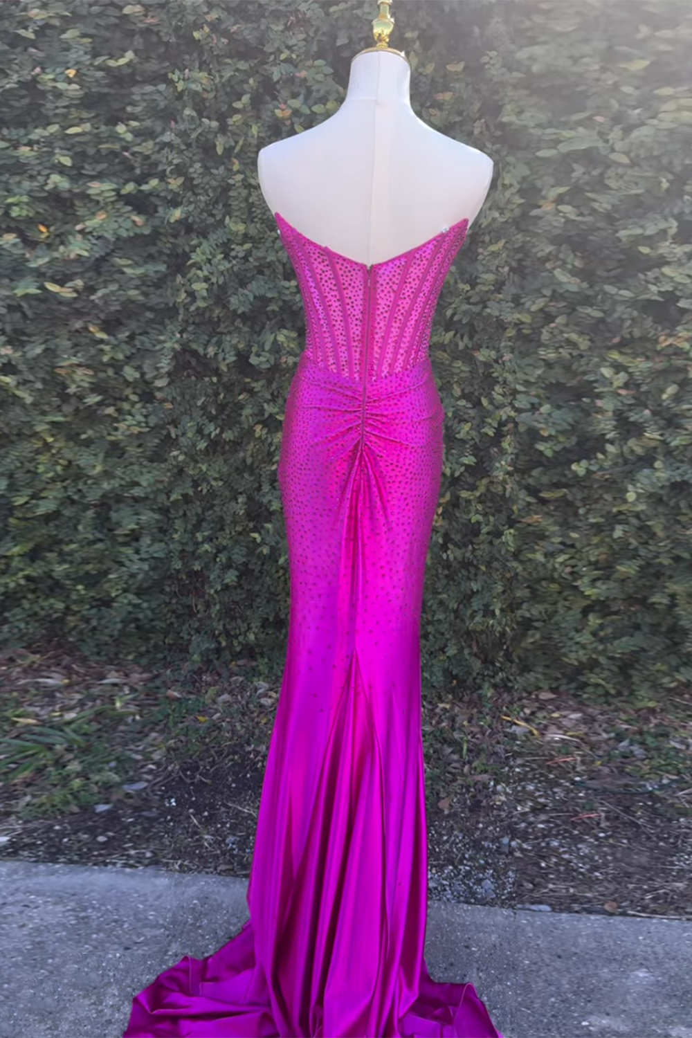 Gold Prom Dress Mermaid Corset Beaded Long Evening Dress With Slit