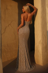 Gold Sequin Mermaid Prom Dress with Sweetheart Neckline and Slit