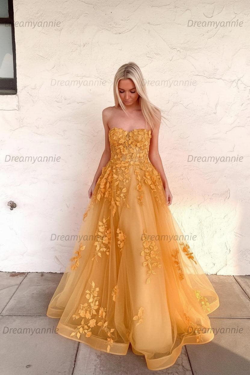 Orange Prom Dress Sweetheart Long Evening Dress with Appliques