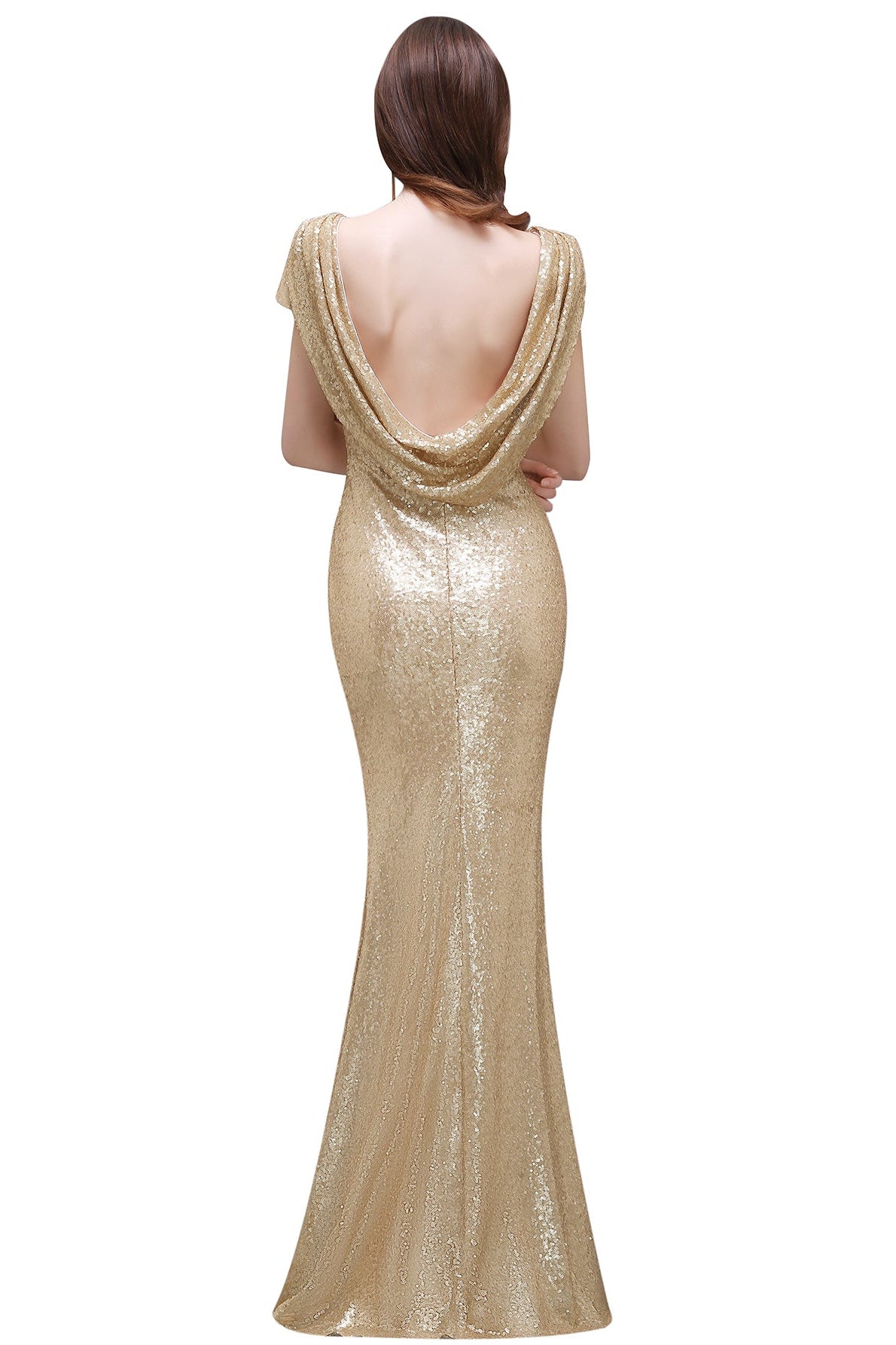 Golden Evening Dress Bateau Neck Sequin Bridesmaid Dress