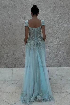 Gorgeous A Line Sweetheart Light Green Long Prom Dress With Appliques Formal Evening Gown