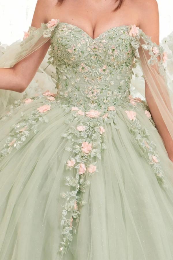 Dreamyannie UK Gorgeous Ball Gown Off Shoulder Sleeveless 3D Flower Appliques Lace Up Light Green Tulle Quinceanera Dress Birthday Party Gown For Sweet 16 Dreamyannie UK Gorgeous Ball Gown Off Shoulder Sleeveless 3D Flower Appliques Lace Up Light Green Tulle Quinceanera Dress Birthday Party Gown For Sweet 16
