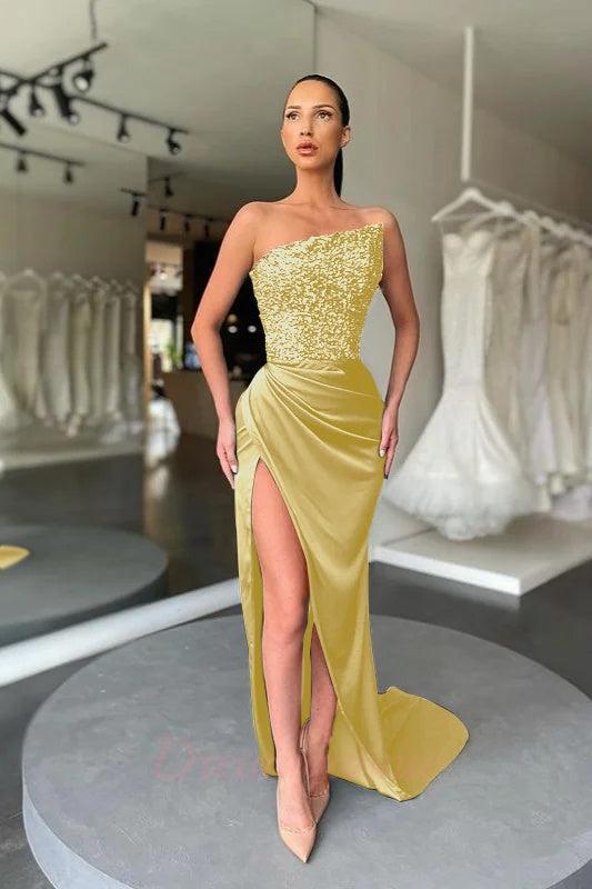 Gorgeous Green Sequins Long Prom Dress With Split