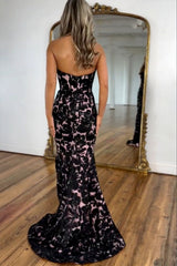 Gorgeous Mermaid Sweetheart Black Long Prom Dress With Appliques Slit Formal Evening Gown