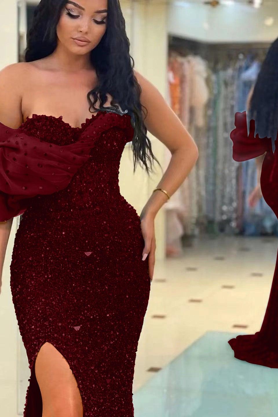 Gorgeous Off The Shoulder One Shoulder Sweetheart Mermaid Evening Dress with Sequins