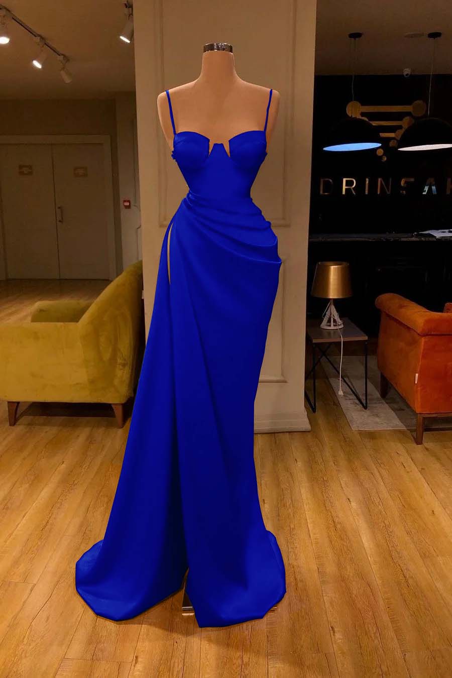Gorgeous Spaghetti Strap Unique Round Cup High Split Red Prom Dress