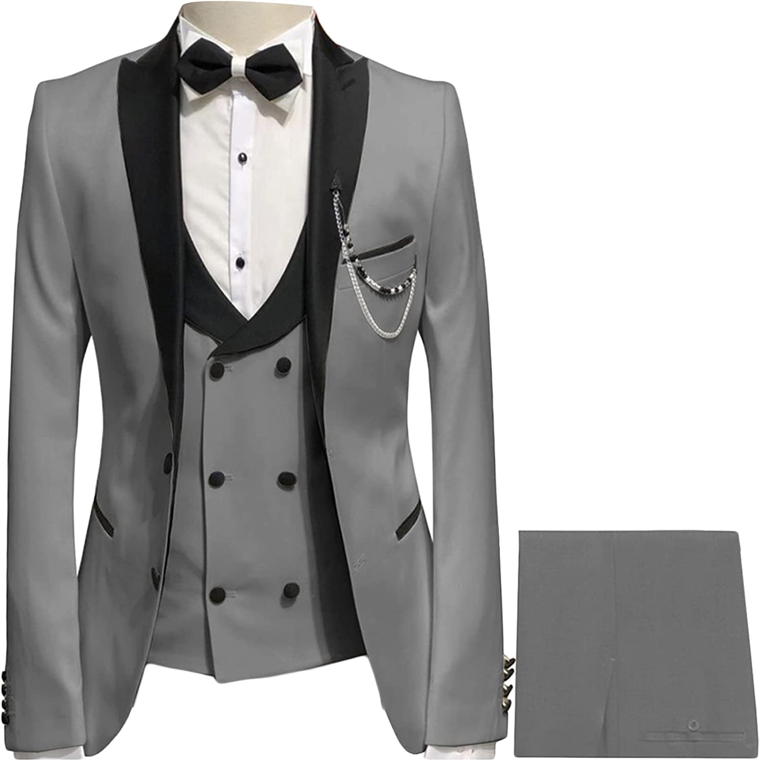 Gray Three Piece Peaked Lapel Prom Suit