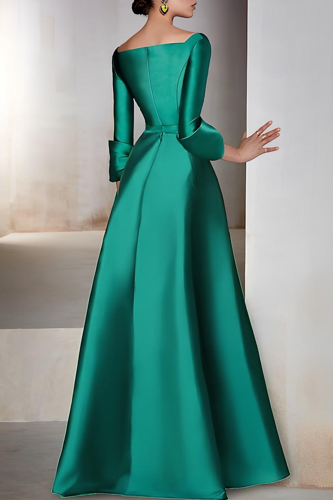 Green 3/4 Sleeves Wedding Guest Dress Bateau Neck A Line Evening Dress